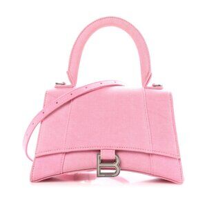 Balenciaga Hourglass Top Handle Shoulder Bag Nappa Denim Pink Small